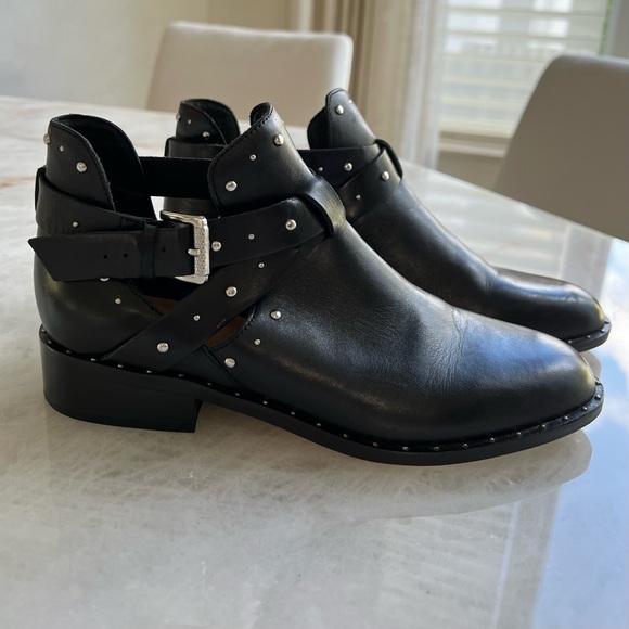 Halogen leathered studded cut out black ankle boots - Picture 3 of 11